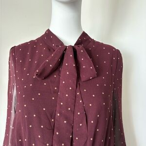 Blu Pepper Burgundy Polka Dot Blouse with Bow Tie